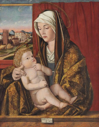 Madonna ve Çocuk (panelde yağ ve tempera, başka bir panele aktarıldı) by Pasqualino Veneto (fl.1496 1504)
