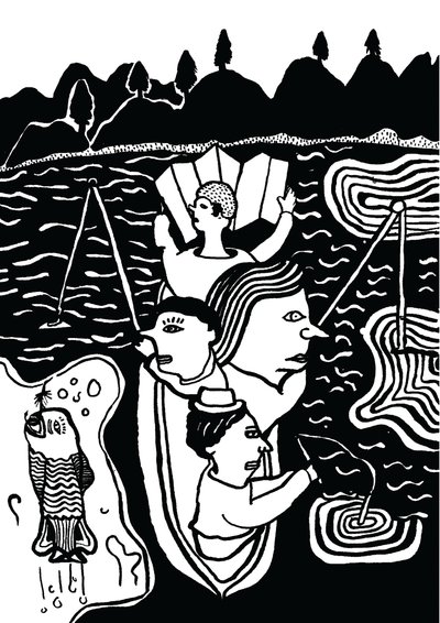 Balık Yakalamak, 2014 (mürekkep ve fırça) by Pat Macdonald