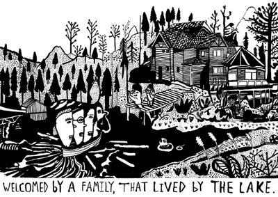 Bir Aile Tarafından Karşılanmak, 2014 (mürekkep ve fırça) by Pat Macdonald