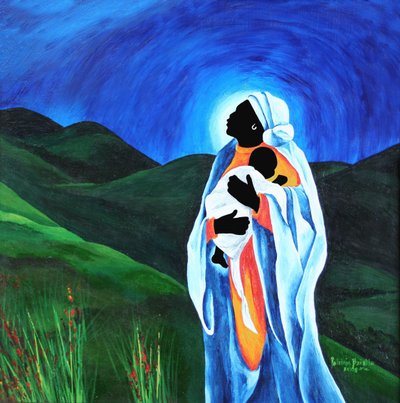 Madonna ve çocuk - Dünya için umut, 2008 (ahşap üzerine akrilik) by Patricia Brintle