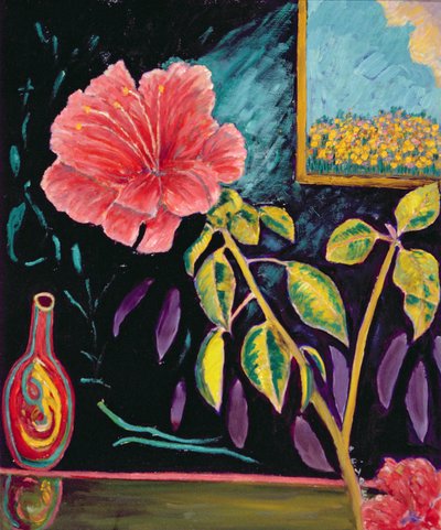 Vazolu Hibiskus (keten üzerine yağlı) by Patricia Contemporary Artist Eyre