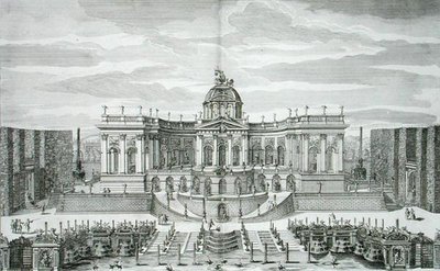 Johann August Corvinus (1683-1738) tarafından oyulmuş Princely Pleasure Palace and Gardens, Berlin