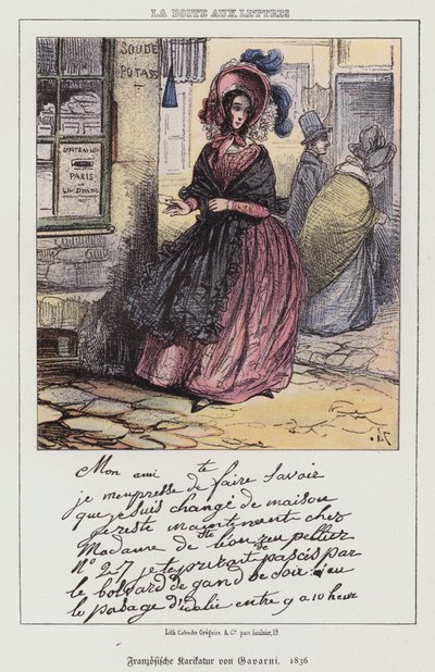 Bir mektup gönderecek kadın, Fransız karikatürü by Paul (after) Gavarni