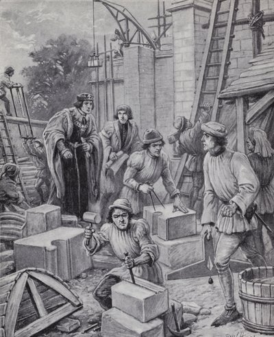 Kral Henry VI, 1440'ta kurduğu Eton Koleji binasını yönetiyor (litho) by Paul (after) Hardy