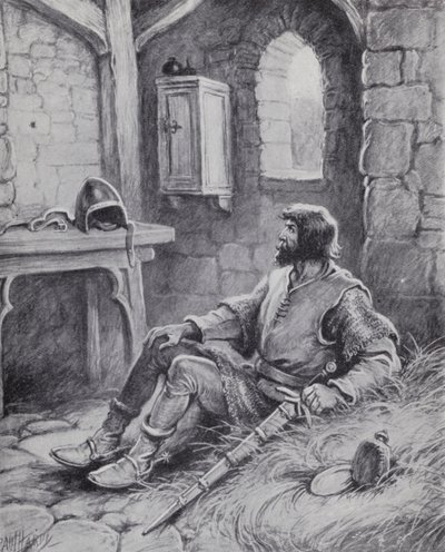 Robert Bruce, İngilizleri yenmek için tekrar denemesi için ona ilham veren örümcekle (lito) by Paul (after) Hardy
