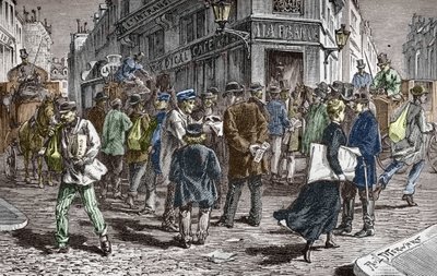 Birçok gazetenin oturduğu Paris'teki Rue du Croissant'ın görünümü by Paul (after) Merwart