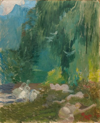 Siesta, c.1890-1920 (tahta üzerine yağlıboya) by Paul Albert Besnard