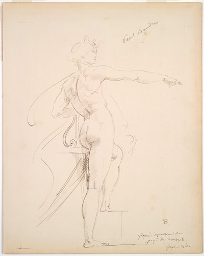 Marsyas için Apollon Çalışması (rekto); Profilde Yüz (ters) by Paul Baudry