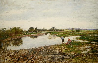 Üç Figürlü Manzara (tahta üzerine yağlı boya) by Paul Baum