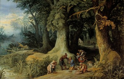 Ormanda silahlı saldırı Bir grup otoyol haydutu. Paul Bril (Brill) tarafından yapılan resim (1554-1626) by Paul Bril