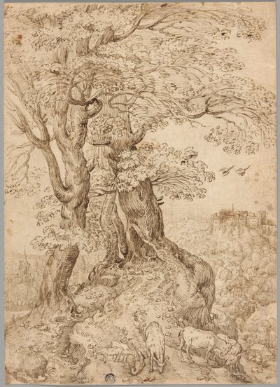 Eşekler ve Keçilerle Ormanlık Peyzaj ve Uzakta Tepedeki Kale by Paul Bril