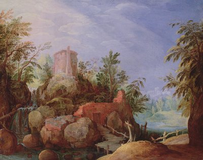 Şelale ve Köprü ile Muhteşem Manzara by Paul Bril
