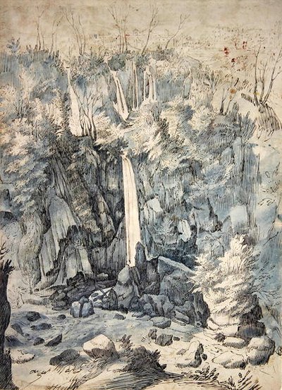 Tivoli yakınlarındaki şelale (yıkama ile kalem ve siyah) by Paul Brill or Bril