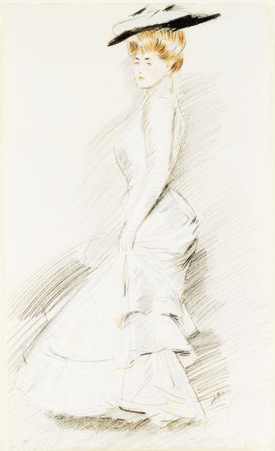 Beyaz Elbiseli Zarif Bir Bayan, by Paul Cesar Helleu