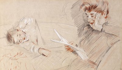 Madam Helleu Reading, Paulette Yanında Kanepede Yatarken, by Paul Cesar Helleu