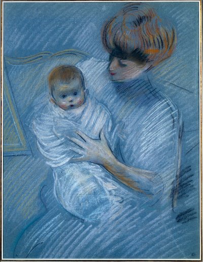 Annelik. Paul Helleu (1859-1927), 20. yüzyıl çizimi. Çocuğuyla birlikte bir annenin portresi. Bayonne, Musee Bonnat by Paul Cesar Helleu
