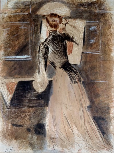 Madeleine Carlier'in tam boy portresi. Paul Helleu (1859-1927), 20. yüzyıl. Bayonne, Bonnat Müzesi by Paul Cesar Helleu