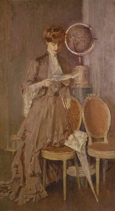 Mme Helleu'nun bir mektup okurken portresi by Paul Cesar Helleu