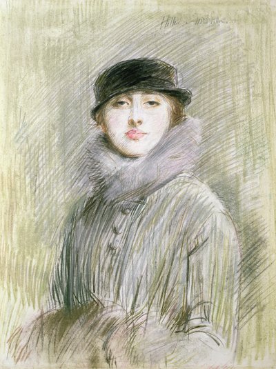 Kürk Yakalı ve Manşetli Bir Kadının Portresi, 20. yüzyıl (çizim) by Paul Cesar Helleu