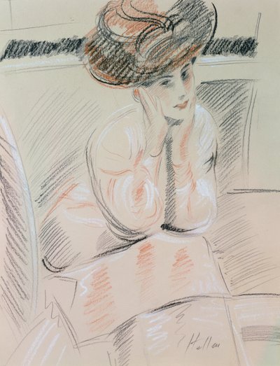Bir bayan portresi (devetüyü kağıt üzerine siyah, beyaz ve kırmızı tebeşir) by Paul Cesar Helleu