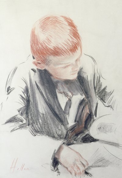 The Young Connoisseur (kağıt üzerinde kırmızı ve siyah tebeşir) by Paul Cesar Helleu