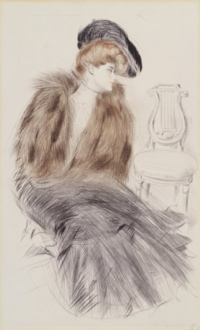 Oturan Kadın, c.1895 (kağıt üzerinde kuru nokta) by Paul Cesar Helleu