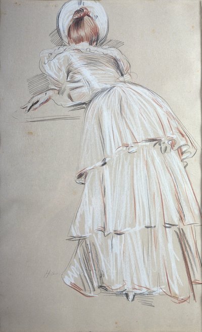 Arkadan yaslanmış duran kadın (pastel) by Paul Cesar Helleu