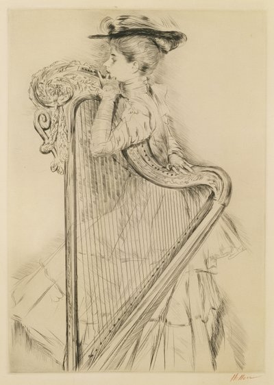 Arplı kadın (kuru nokta) by Paul Cesar Helleu