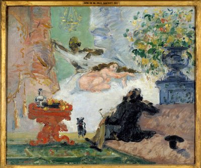 Modern bir Olympia Genç kadın yatağında ve siyah hizmetçisinde çıplak yatıyor. Paul Cezanne (1839-1906) 1873 Güneş tarafından tablo. 0,46x0,55 m Paris, Orsay Müzesi by Paul Cézanne