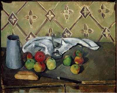 Meyve, peçete ve süt kutusu - Tuval üzerine yağlı boya by Paul Cézanne