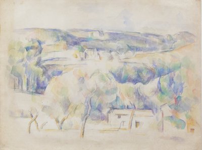 Ev ve koru, 1890 dolayları (kağıt üzerine kalem ve kova) by Paul Cézanne