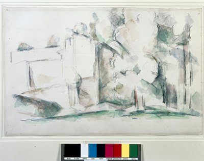 Ağaçların arasından ev. Paul Cezanne