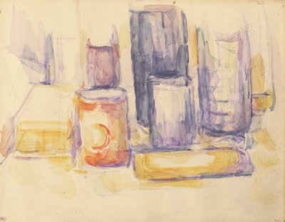 Mutfak Masası: Tencere ve Şişeler by Paul Cézanne