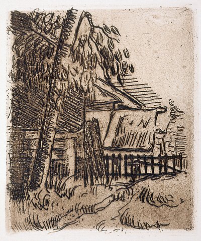 Auvers'de Manzara, Rue St. Remy'de Çiftlik Girişi (gravür) by Paul Cézanne