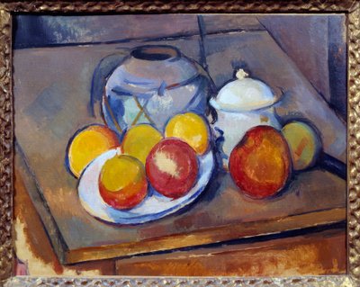 Vazo samanı, şekerlik ve elmalar Boyama Paul Cezanne tarafından by Paul Cézanne
