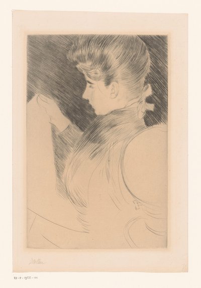 Bilinmeyen bir okuma kadının portresi by Paul César Helleu (signed by artist)