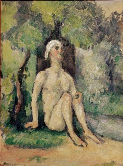 Su kenarında oturan yüzücü by Paul Cézanne