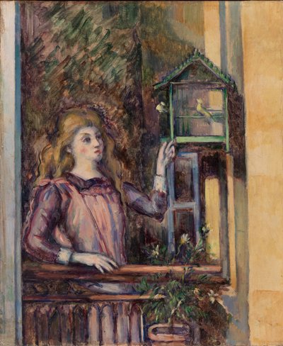 kuş kafesi olan kız by Paul Cézanne