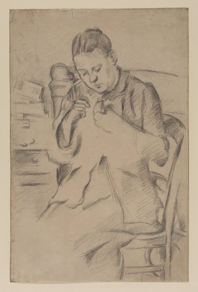 Hortense Fiquet, Madame Cezanne, dikiş, 1880 dolayları (kağıt üzerine kurşun kalem) by Paul Cézanne