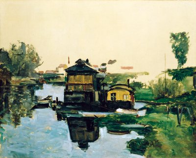 Nehir üzerinde yüzen evler by Paul Cézanne