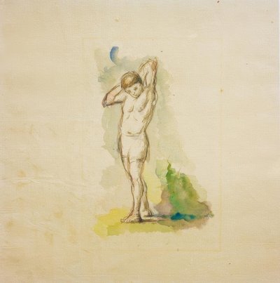 Kolları boynunun arkasında katlanmış ayakta yüzücü by Paul Cézanne