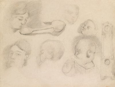 Bir Çocuğun Başı, Bir Kadının Başı, Bir Kaşık ve Bir Uzun Çanta Saati Çalışmaları, c1872 by Paul Cézanne