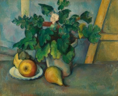 Çuha çiçeği ve meyve ile pot. 1888-90 by Paul Cézanne