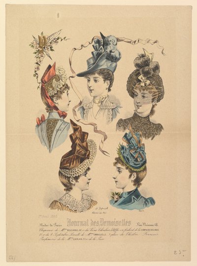 Bayan Şapkaları, No. 4671, Journal des Demoiselles, 1 Nisan 1888. by Paul Deferneville