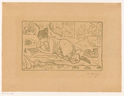 Yatakta yatan kadın okuma by  (signed by artist) Paul Élie Ranson