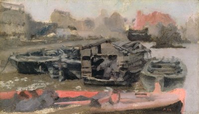 Thames Nehri üzerinde demirlemiş tekneler by Paul Fordyce Maitland