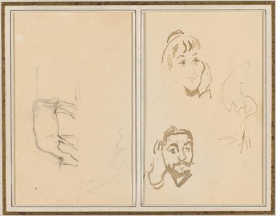 Otlayan İnek; Eli Yanağında Bir Kadının Başı ve Eli Kulağının Üzerinde Bir Adamın Başı [verso] by Paul Gauguin