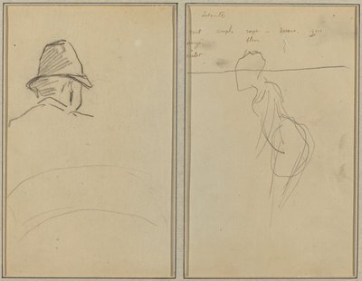 Arkadan Görülen Şapkalı Bir Adamın Başı; Ayakta Bir Kadın [rekto] by Paul Gauguin