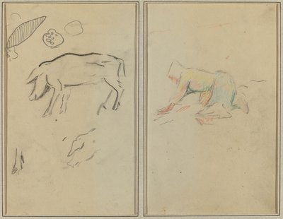 Bir domuz; Breton Köylü Diz çökmüş [verso] by Paul Gauguin