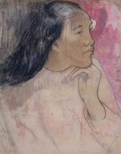 Saçında Çiçek Olan Tahitili Bir Kadın, 1891-92 (kömür, pastel ve yıkama) by Paul Gauguin